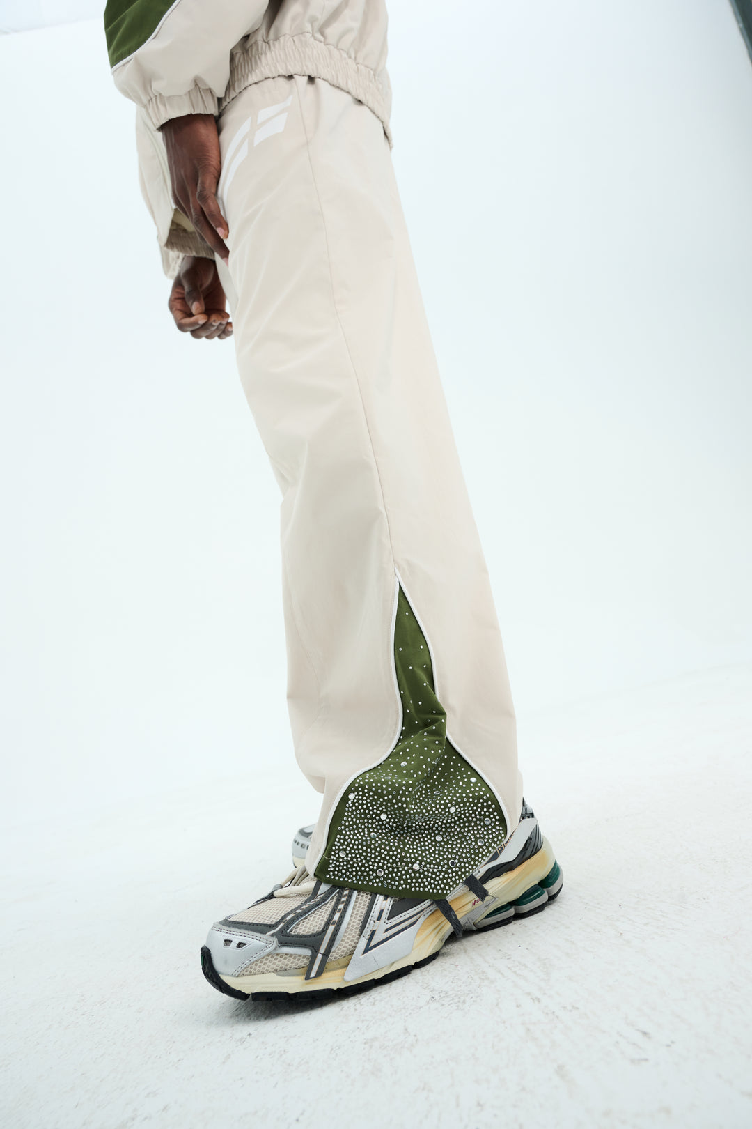 Cream/ Green "Astral" Zip Pants