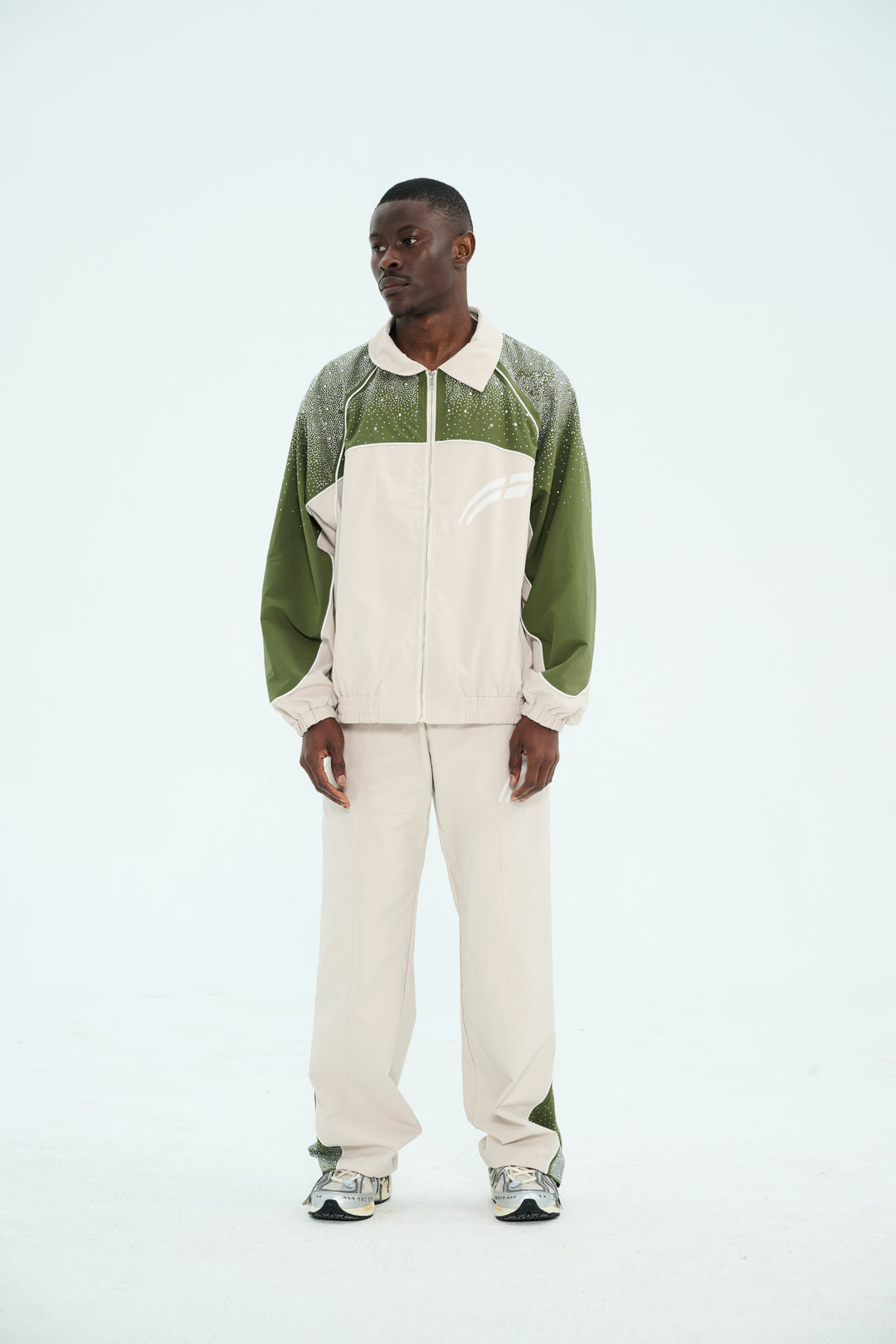 Cream/ Green  "Astral" Zip Windbreaker