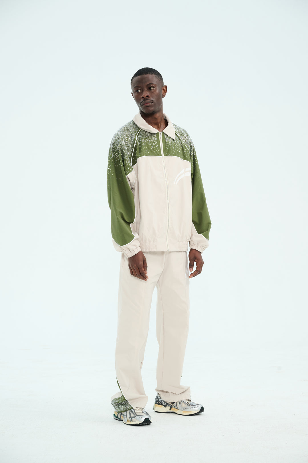 Cream/ Green  "Astral" Zip Windbreaker