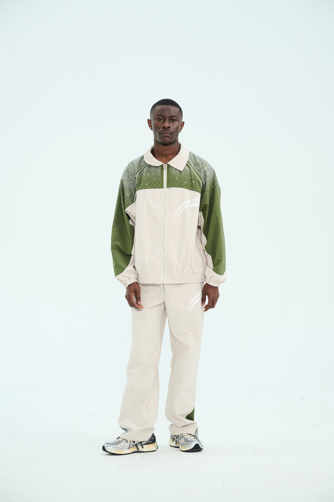 Cream/ Green  "Astral" Zip Windbreaker