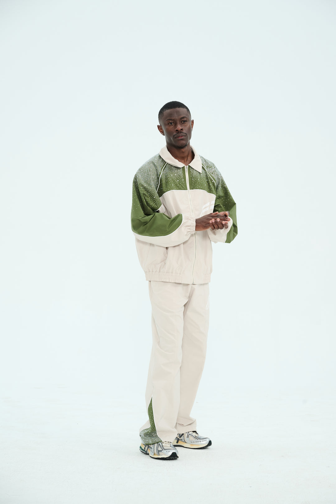 Cream/ Green  "Astral" Zip Windbreaker