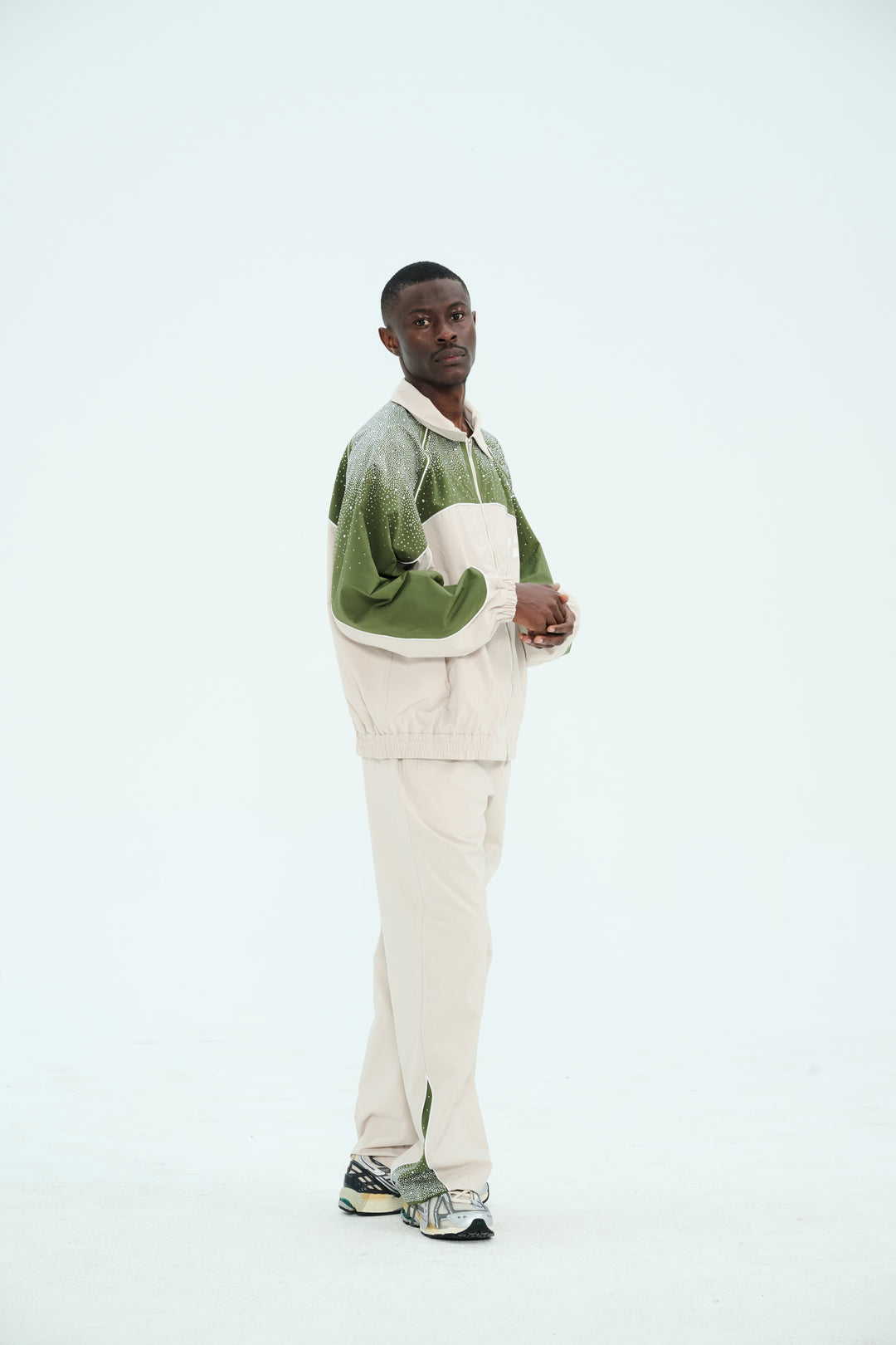 Cream/ Green  "Astral" Zip Windbreaker