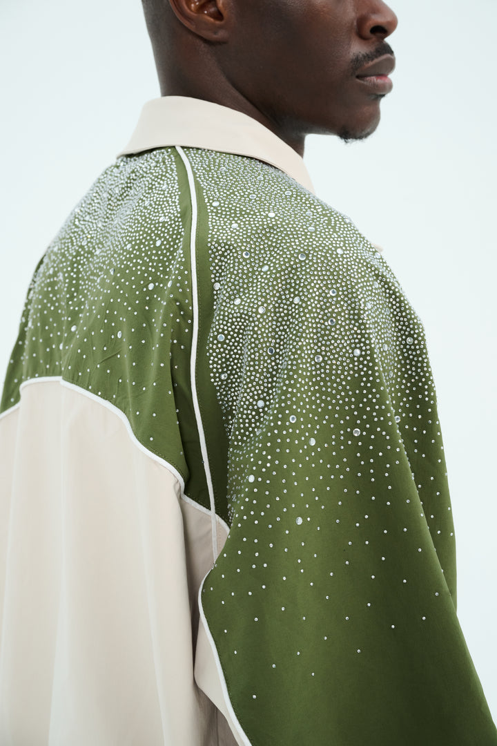 Cream/ Green  "Astral" Zip Windbreaker