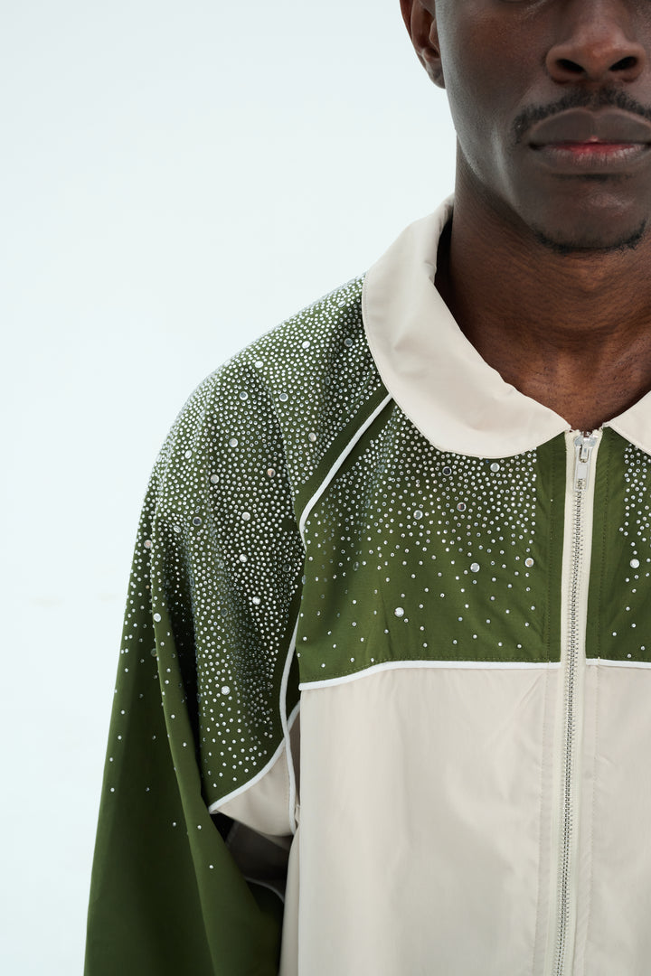 Cream/ Green  "Astral" Zip Windbreaker