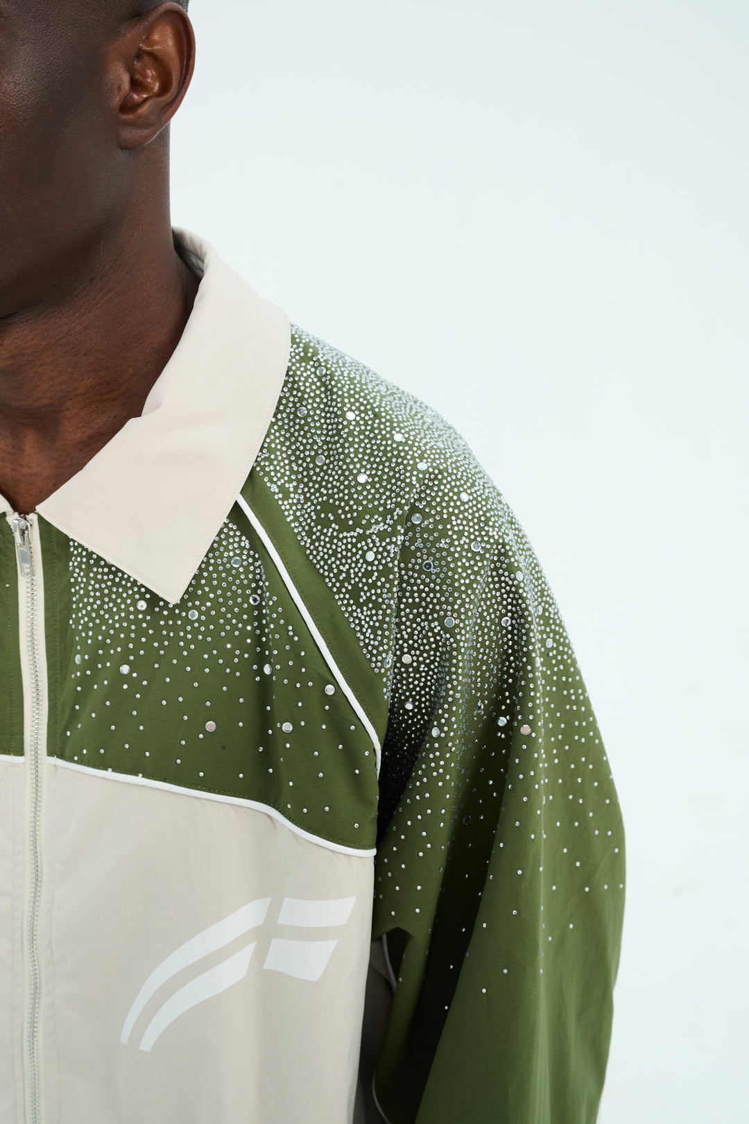 Cream/ Green  "Astral" Zip Windbreaker