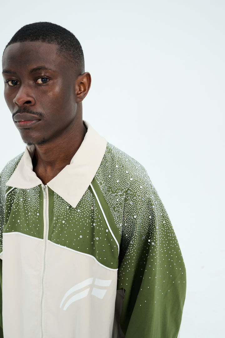Cream/ Green  "Astral" Zip Windbreaker