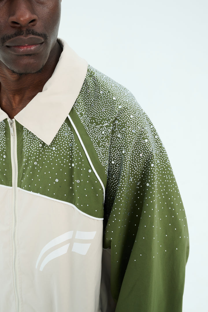 Cream/ Green  "Astral" Zip Windbreaker