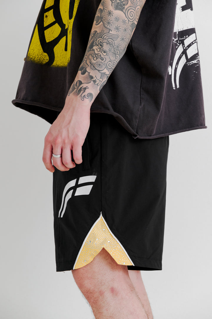Black/ Yellow  " "Astral" shorts