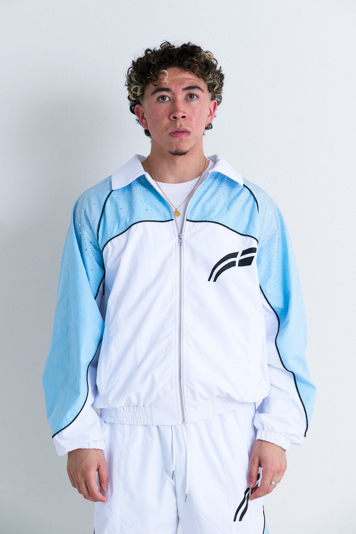 White/ Sky Blue  "Astral" Zip Windbreaker