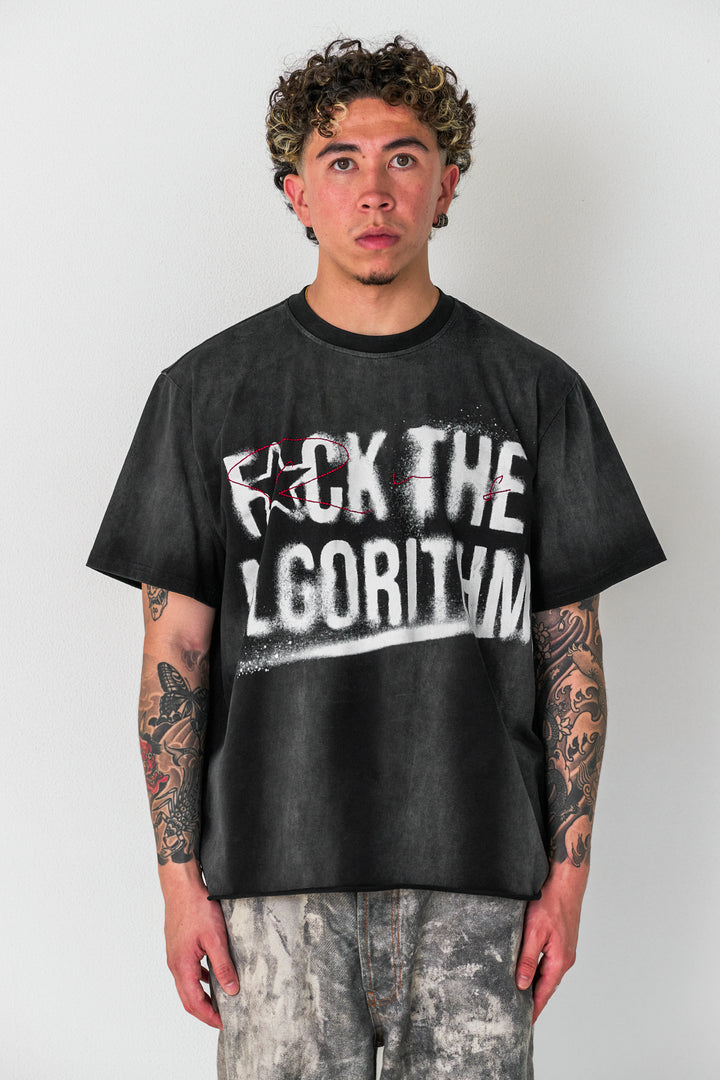 Washed Black "F The Algorithm"  T-Shirt
