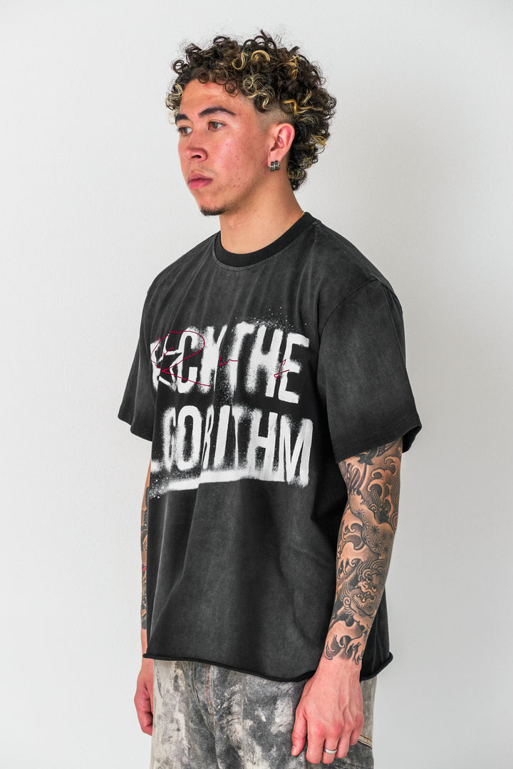 Washed Black "F The Algorithm"  T-Shirt