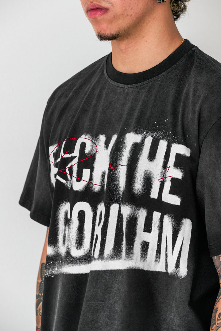 Washed Black "F The Algorithm"  T-Shirt