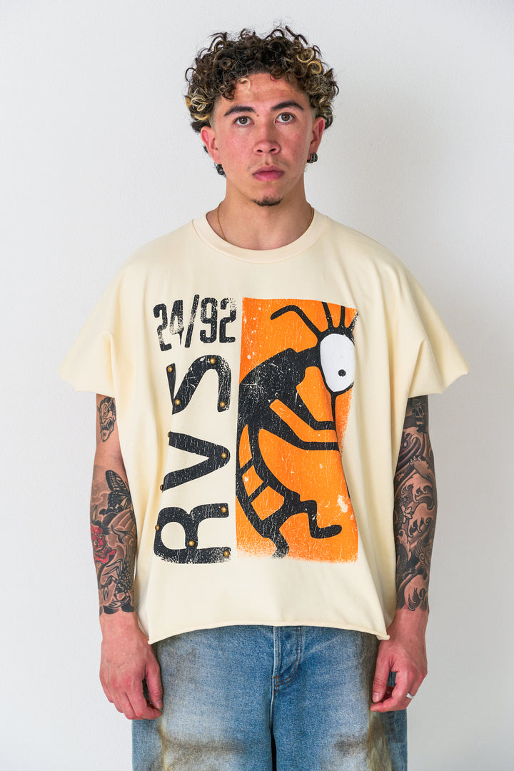 Cream "Artifact"  Cut Off Wing-Tee