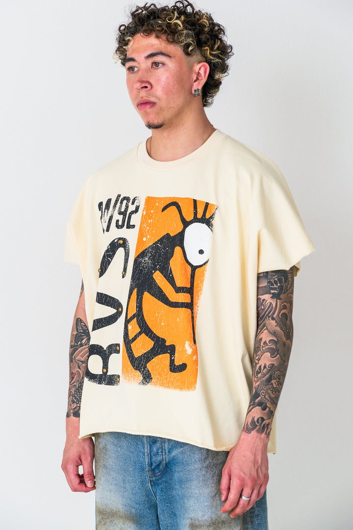 Cream "Artifact"  Cut Off Wing-Tee
