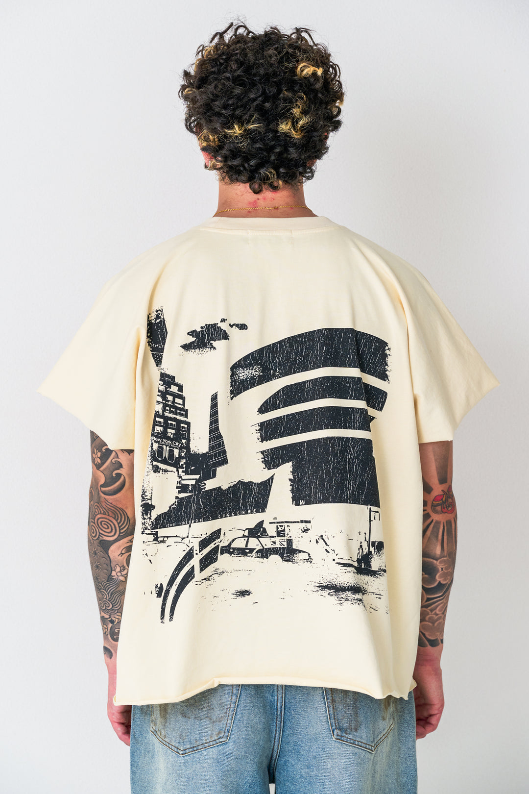 Cream "Artifact"  Cut Off Wing-Tee